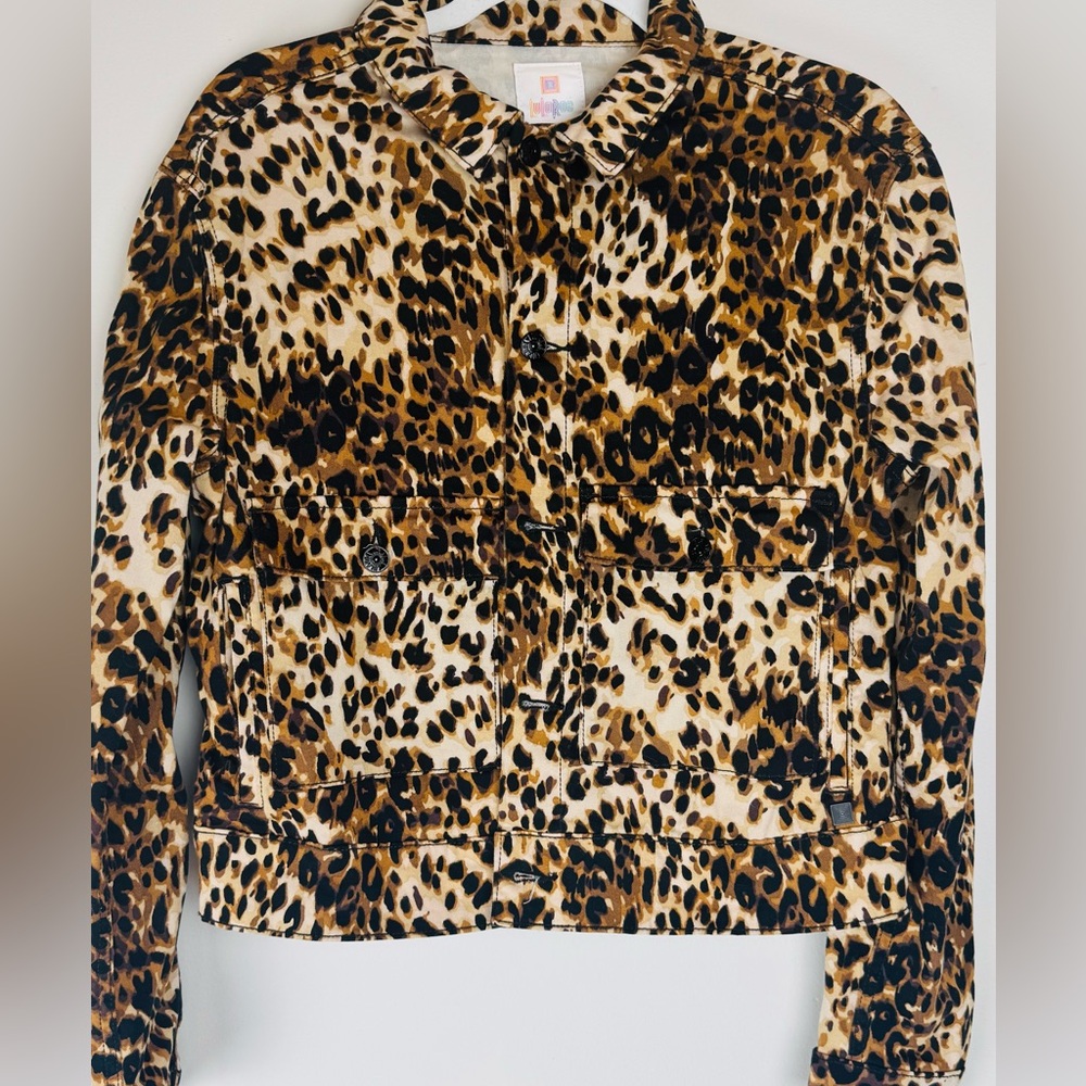Lularoe Leopard Print Denim Jacket M Stretch Button Front Animal Print